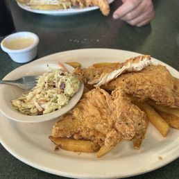 Chicken tenders with fries and coleslaw
