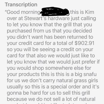 Steward's Hardware - Voicemail transcription - Hardware Stores Near Me - Clinton, Connecticut