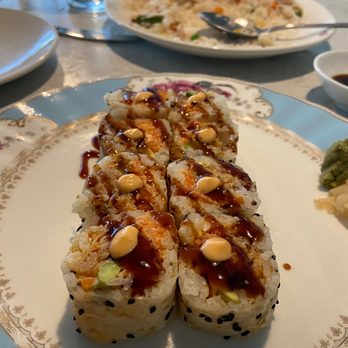 Zen Garden - Spring Snow Roll with House Special Fried Rice in the background - Vegetarian Near Me - Great Neck, New York Zen Garden - Spring Snow Roll with House Special Fried Rice in the background - Vegetarian Near Me - Great Neck, New York
