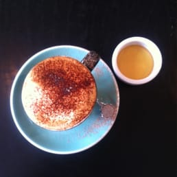 Cappuccino w/honey on the side. Oooohh wee! Cappuccino w/honey on the side. Oooohh wee!