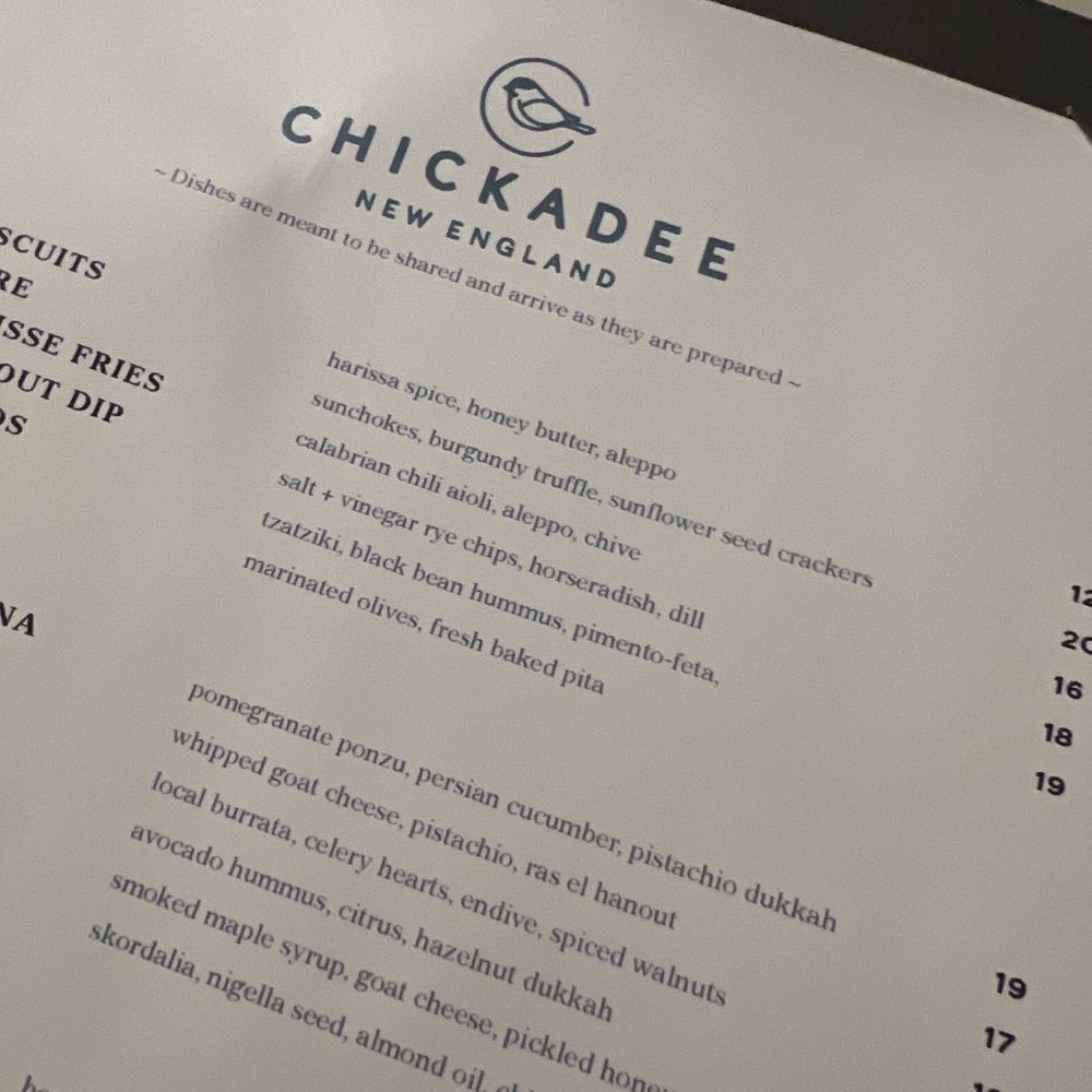 Chickadee - Menu rocks - New American Near Me - Boston, Massachusetts Chickadee - Menu rocks - New American Near Me - Boston, Massachusetts