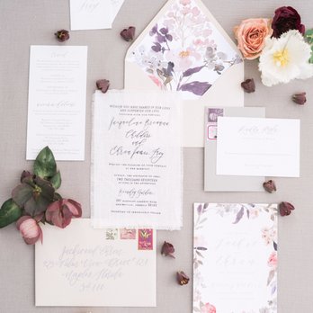On Three Designs - Linen fabric invitations with watercolor floral accents. Photo by Hunter Ryan Photography - Cards & Stationery Near Me On Three Designs - Linen fabric invitations with watercolor floral accents. Photo by Hunter Ryan Photography - Cards & Stationery Near Me