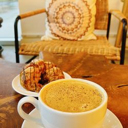Grounded Coffee - Eggnog latte and chocolate croissant
