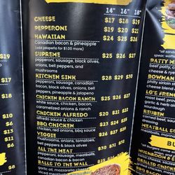 Windy's Bar and Pizza - Updated pizza menu