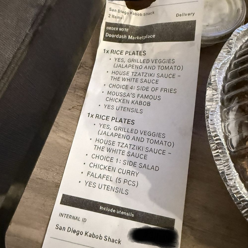 Kabob Shack - Broadway - The receipt - Afghan Near Me - Chula Vista, California