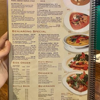 Benjarong Thai Restaurant - Dinner menu page 4 of 4 - Thai Near Me - Monroe, Washington