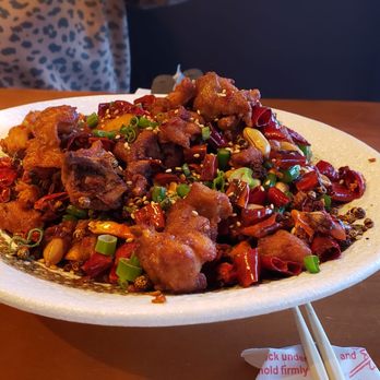 Hotopia Richmond Hill - Spicy chicken with chilly pepper, whole black pepper corn, and peanut. - Chinese Near Me - Richmond Hill, Ontario Hotopia Richmond Hill - Spicy chicken with chilly pepper, whole black pepper corn, and peanut. - Chinese Near Me - Richmond Hill, Ontario