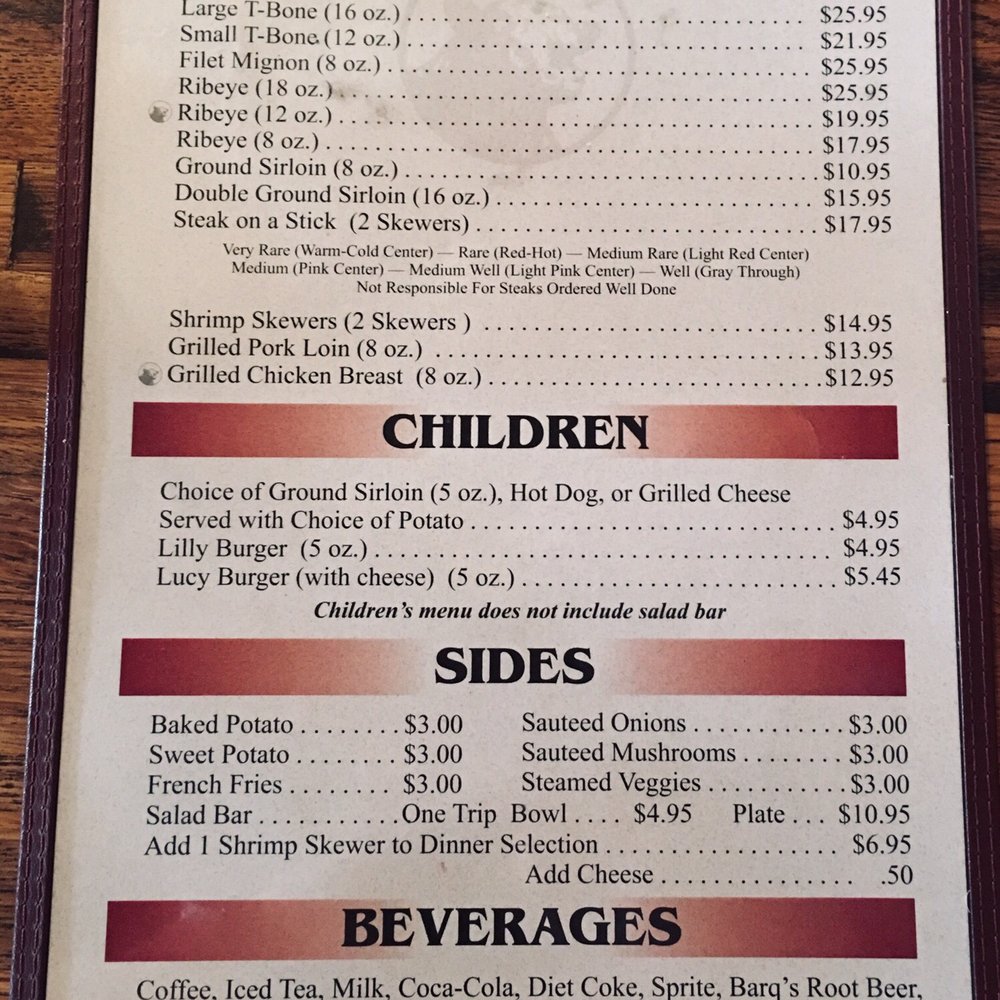 Russell's Beef House Restaurant - Menu--it's the same menu for the last 40 years - Steakhouses Near Me - Corinth, Mississippi