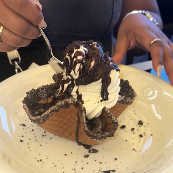 EPIC Steak - Sundae dessert. My friend said it was good but had minimal brownie inside the waffle bowl. - Steakhouses Near Me - San Francisco, California EPIC Steak - Sundae dessert. My friend said it was good but had minimal brownie inside the waffle bowl. - Steakhouses Near Me - San Francisco, California