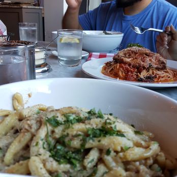 Rosalina - Fresh gemelli with veal ragu and peas (eggplant parm and clams in the background) - Italian Near Me - Providence, Rhode Island Rosalina - Fresh gemelli with veal ragu and peas (eggplant parm and clams in the background) - Italian Near Me - Providence, Rhode Island