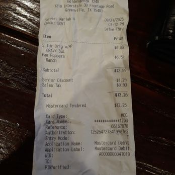 Golden Chick - My receipt - Fast Food Near Me - Greenville, Texas