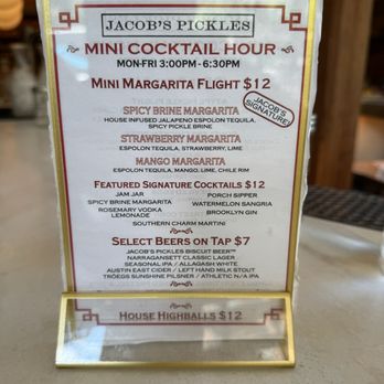 Jacob's Pickles - Happy Hour Drink Menu - Comfort Food Near Me - New York, New York Jacob's Pickles - Happy Hour Drink Menu - Comfort Food Near Me - New York, New York
