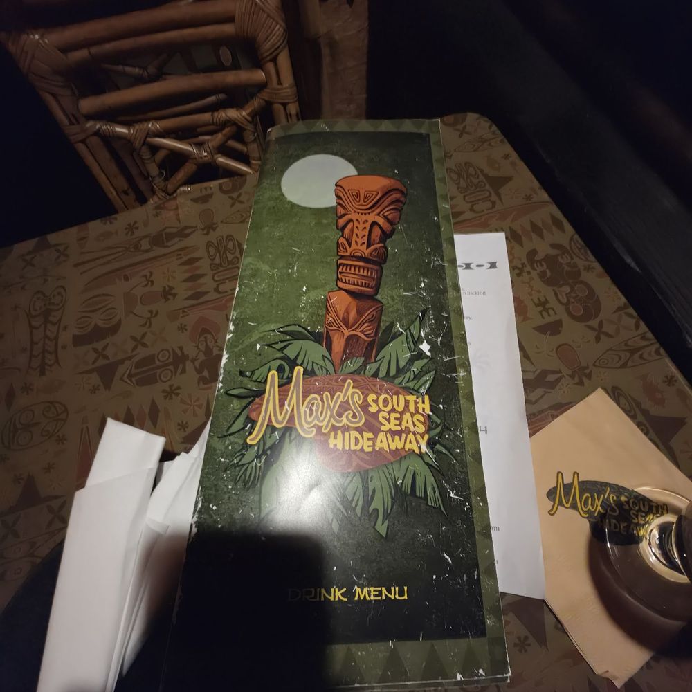 Max’s South Seas Hideaway - drink menu cover - Tiki Bars Near Me - Grand Rapids, Michigan Max’s South Seas Hideaway - drink menu cover - Tiki Bars Near Me - Grand Rapids, Michigan