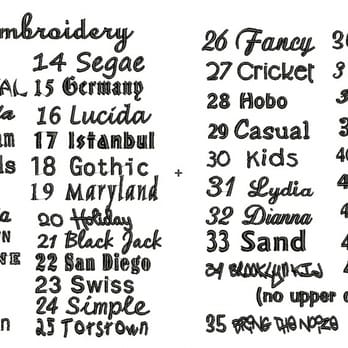 Joy Embroidery - All the different fonts available - Screen Printing/T-Shirt Printing Near Me - Riverside, California