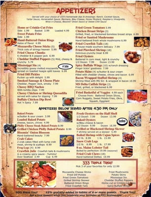 Menu photo 8 333 Restaurant Grenada, MS Menu photo 8 333 Restaurant Grenada, MS