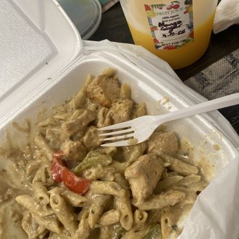 Fusion Hut Bistro - Rasta Pasta and mango ginger fruit juice 10/10 - Salad Near Me - South Daytona, Florida Fusion Hut Bistro - Rasta Pasta and mango ginger fruit juice 10/10 - Salad Near Me - South Daytona, Florida