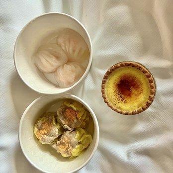 Cafe Aloe - Creme Brulee Egg Tart Pork-shrimp and Mushroom Shu Mai Shrimp Har Gow - Cafes Near Me - Bellevue, Washington