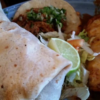Adrian's - Huge Arizona burrito (Carne Asada, potato,  rice),  carnitas taco and a beef enchilada.  All really good! - Mexican Near Me - Mesa, Arizona