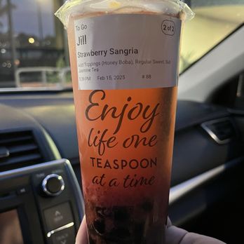 Teaspoon - Strawberry Sangria ( with green tea and boba) - Bubble Tea Near Me - Escondido, California Teaspoon - Strawberry Sangria ( with green tea and boba) - Bubble Tea Near Me - Escondido, California