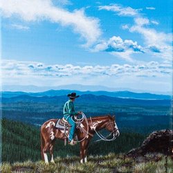 Artist Michael G Booth - An original acrylic painting, "A Moment for the View," by Michael Booth. Canvas size 10″ tall by 8" wide.