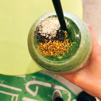 Green G - Coco-Cumber drink with chia seeds, coconut flakes,  & bee pollen topping! - Juice Bars & Smoothies Near Me - Miami, Florida