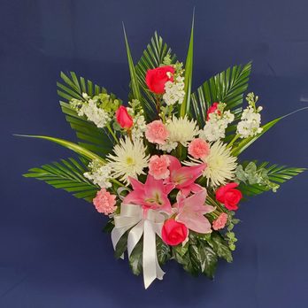 Dream Decorations Florist - Lilies, roses, carnations and other flowers with a hand-made greenery background. - Florists Near Me - Parkland, Florida Dream Decorations Florist - Lilies, roses, carnations and other flowers with a hand-made greenery background. - Florists Near Me - Parkland, Florida