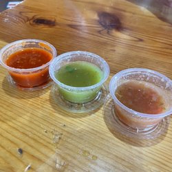 Los Victors Mexican Food - Three kinds of salsas at the salsa bar