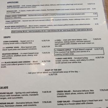 Boll Weevil - Menu- appetizers, soups, salads - Southern Near Me - Augusta, Georgia
