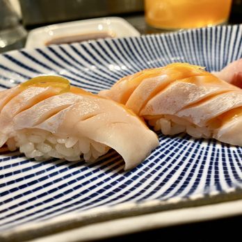 Masu Sushi - three different types of sushi on a blue and white plate - Sushi Bars Near Me - Portland, Oregon Masu Sushi - three different types of sushi on a blue and white plate - Sushi Bars Near Me - Portland, Oregon