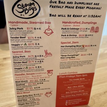 Steamboys - The simple and easy menu! - Chinese Near Me - Hermitage, Tennessee