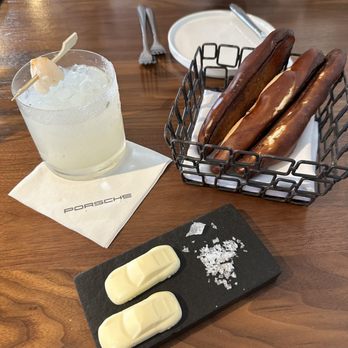 Restaurant 917 - lychee margarita and porsche shaped butter & bread - New American Near Me - Carson, California