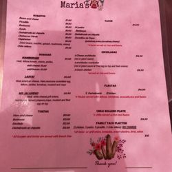 Maria's Comida Mexana - Menu