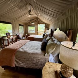 Double beds in tent.