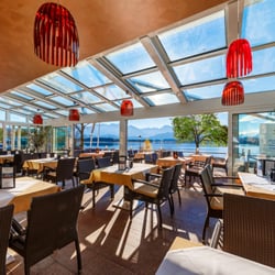 Restaurant Riviera - Herrlicher Ausblick im windgeschützten Wintergarten im Restaurant Riviera in Hopfen am See bei Füssen