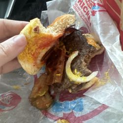 Wendy's - I asked for a jr Bacon Double Stack Biggie Bag and got this it's nasty burnt and Bacon is hard as a rock