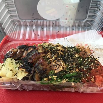 Poke Rainbow - Medium Poke Bowl with eel, spicy tuna, and salmon over soba noodles and brown rice (I went a little extra) $16 - Poke Near Me - Redondo Beach, California