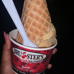 Waffle cone flipped into the cup Waffle cone flipped into the cup