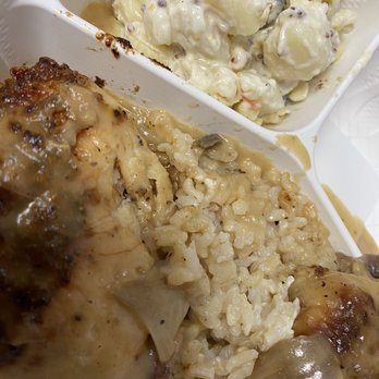 Max & Lucy's - Baked Chicken, Brown Rice, Gravy and Potato Mac Salad - New American Near Me - Honolulu, Hawaii Max & Lucy's - Baked Chicken, Brown Rice, Gravy and Potato Mac Salad - New American Near Me - Honolulu, Hawaii