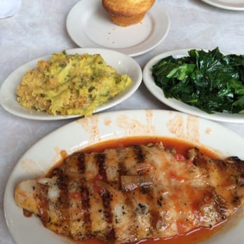 Harry's Restaurant - Pepperocini Basa Fish, squash casserole, greens, jalapeno cornbread - Breakfast & Brunch Near Me - Houston, Texas Harry's Restaurant - Pepperocini Basa Fish, squash casserole, greens, jalapeno cornbread - Breakfast & Brunch Near Me - Houston, Texas