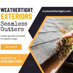 Weathertight Exteriors - Seamless gutters with gutter guards included to reduce clogs.