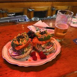 The Kyburz Lodge - bagel+avocado+salman.  and the Pliney!