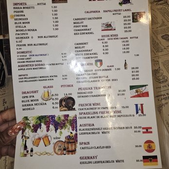 Napoli Culinary Academy - Drink menu. Only water comes with the class. - Cooking Schools Near Me - Sacramento, California