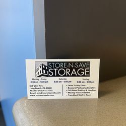 Store-N-Save - Business card, but they're now closed on Sundays and open at nine