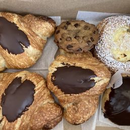 Chocolate croissant, cookie, and danishes Chocolate croissant, cookie, and danishes