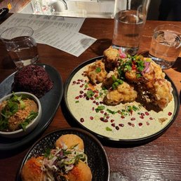 Fried Cauliflower, Roasted Eggplant, Curry Rice Balls (3 orders).