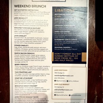 Jams Old Market - Brunch Menu - American Near Me - Omaha, Nebraska