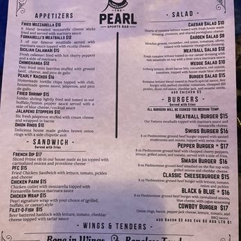 The Pearl - Menu 2 - Sports Bars Near Me - Manchester, Connecticut