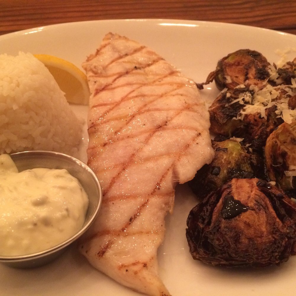 Fish 101 - Grilled mahi mahi entree w white rice and crispy brussel sprouts - Seafood Near Me - Encinitas, California Fish 101 - Grilled mahi mahi entree w white rice and crispy brussel sprouts - Seafood Near Me - Encinitas, California