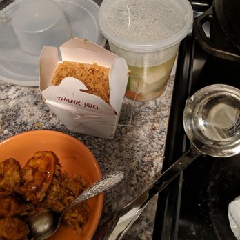 Cathay Gourmet Chinese Restaurant - Fried rice and general tsos tofu with veg soup in the background - Chinese Near Me - Richmond, Virginia