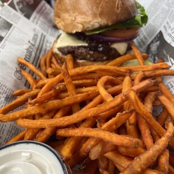 Burger Moe's - Jack Daniel's burger with sweet potato fries - Burgers Near Me - Saint Paul, Minnesota